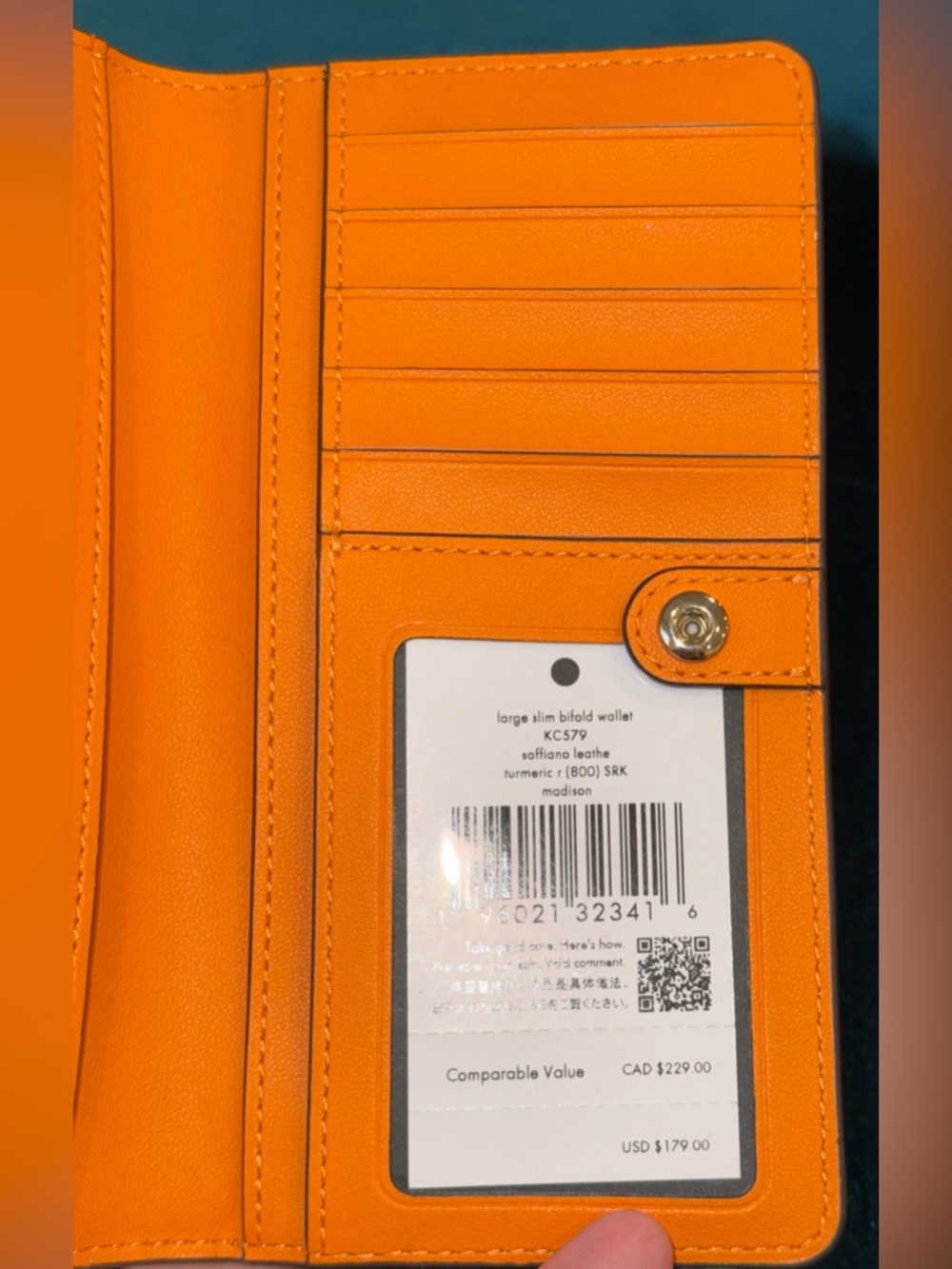 Kate Spade Orange Saffiano Bifold Wallet with Gold Accents - Picture 2 of 5